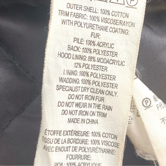 French Connection FC Jeans Faux-Fur Hood Quilted Parka Coat Black/Charcoal, US 6 - Picture 9 of 11